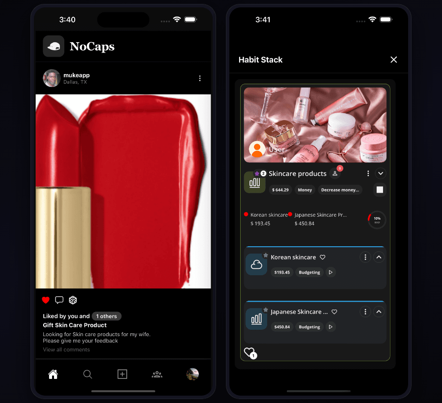 NoCaps social profile and community